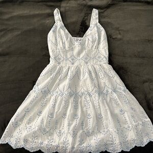 Hollister v neck eyelet mini dress, white and blue, medium